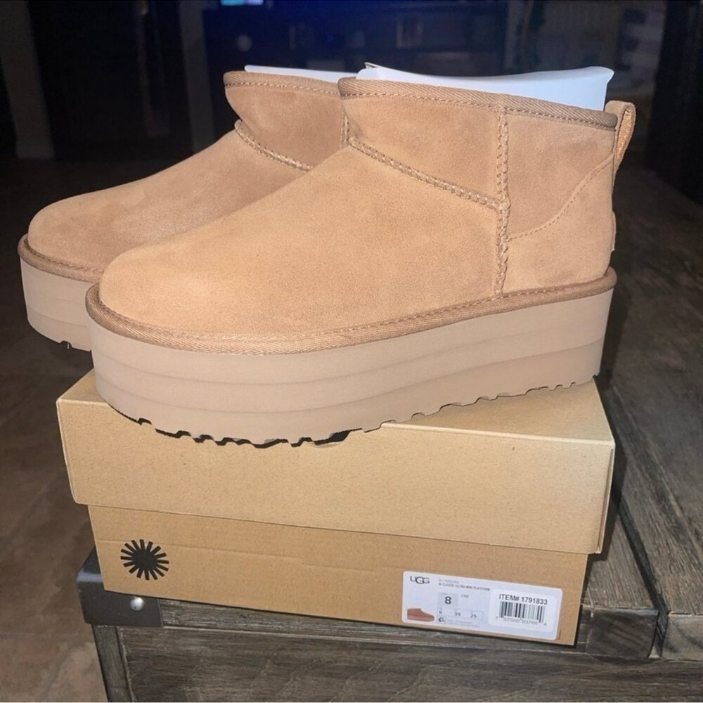 UGG Tan Platform Shoes with Thick Sole and Slip-On Design, runs small I think!